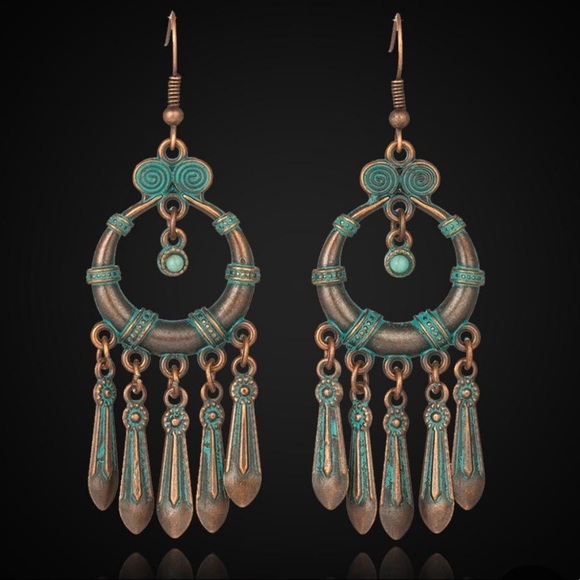 Boho Metal Tassel Metal Indian Dangle Earrings - Picture 2 of 3